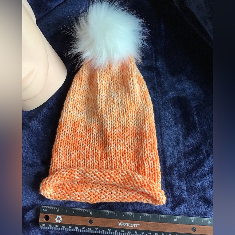 Orange Serene Knitted Hat with White Pom Pom